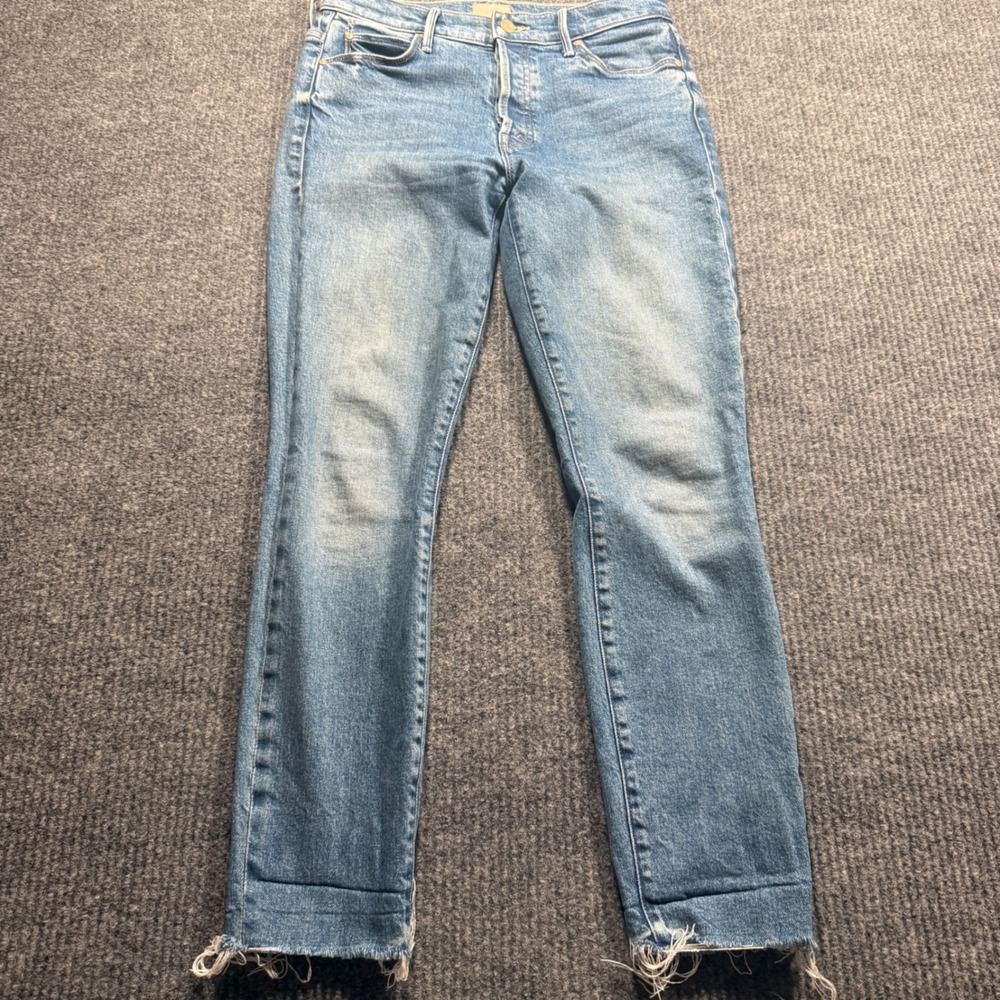 Mother The Stunner Ankle Fray Jeans Women 26 Blue Crate Digger Designer Denim